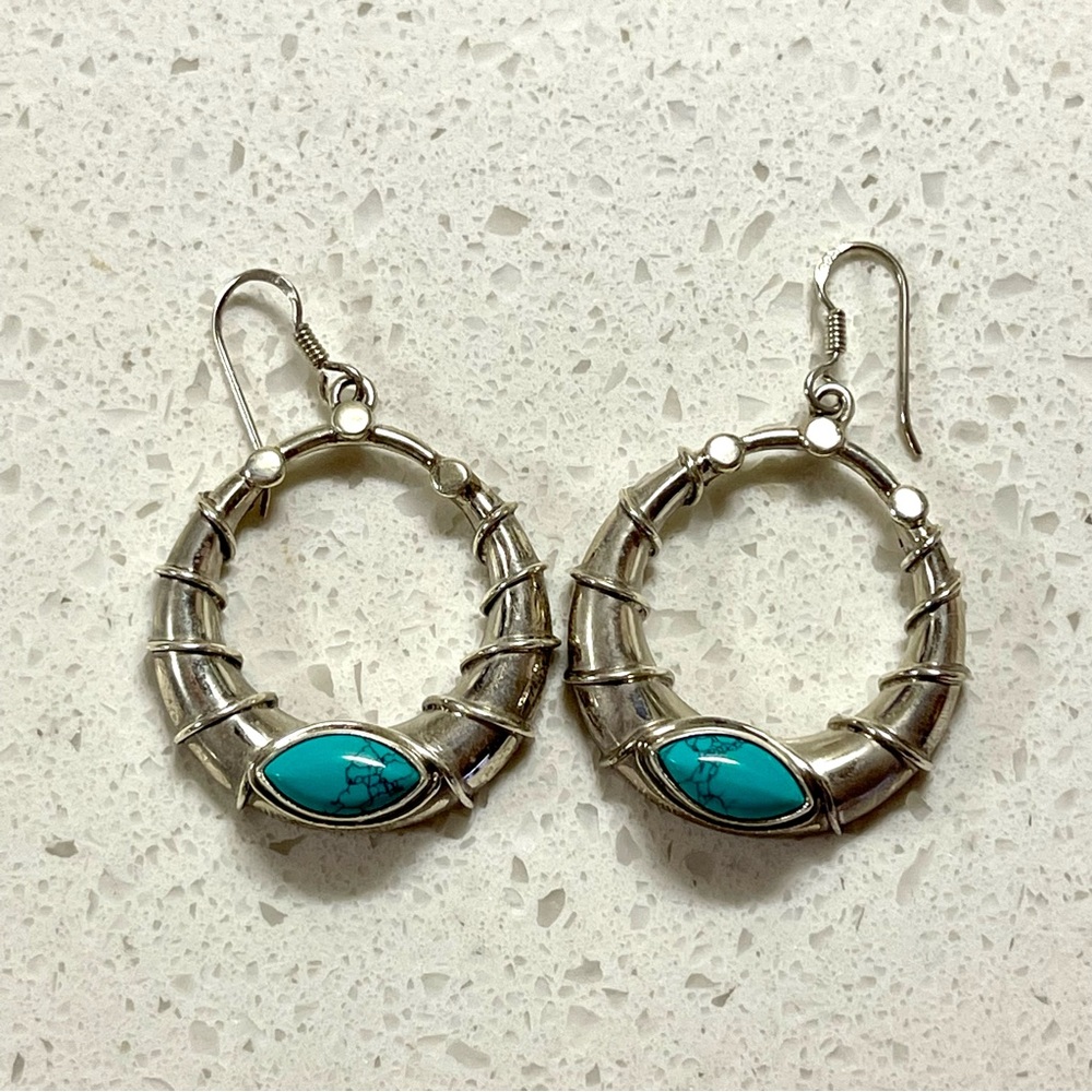 Sterling Silver Hoops with Turquoise Touch